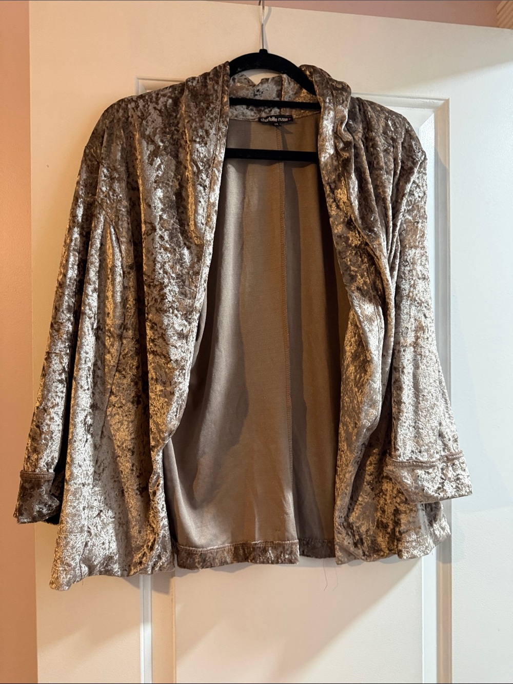 Charlotte Russe Crushed Velvet Open-Front Jacket - Taupe blazer plus size